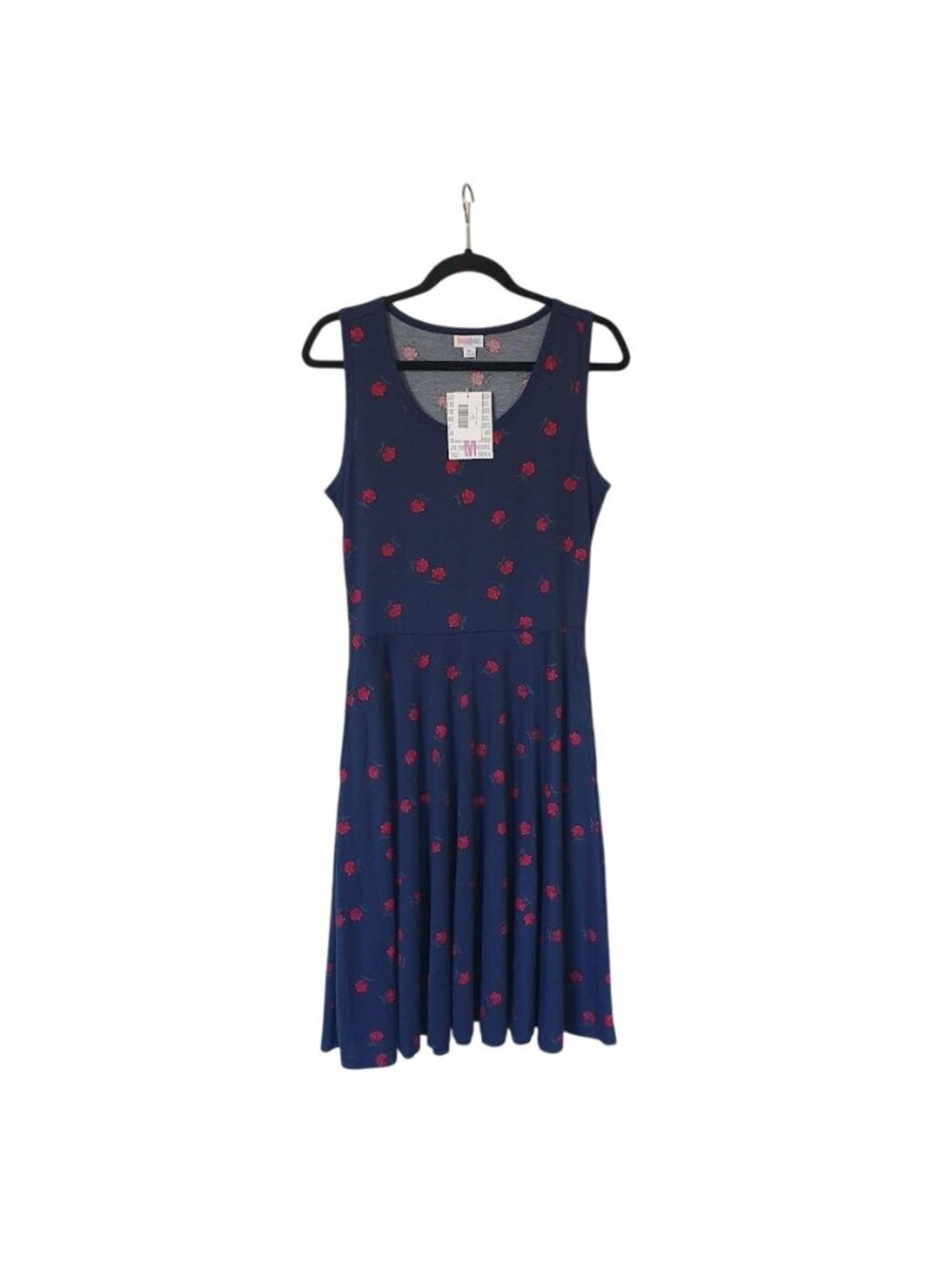 Lularoe Nicki Sleeveless Floral Knit Dress Stretchy Soft Fabric Red Rose Print M